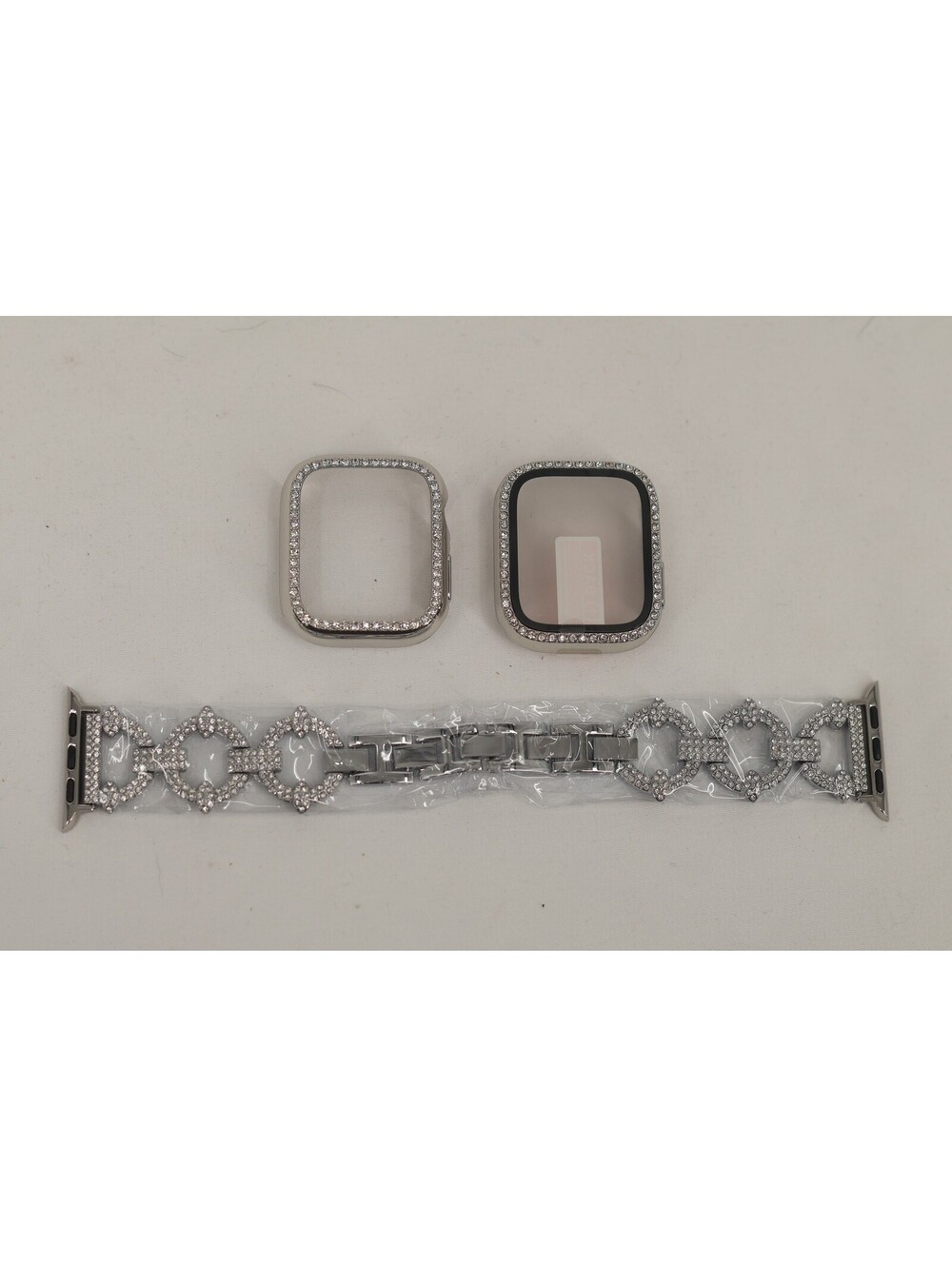 Jeweled Apple Smart Watch Band Rhinestone Embellishments Silver Metal 2 Cover - Picture 2 of 3